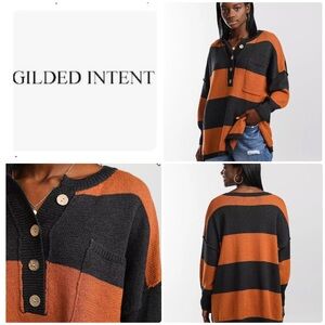 Gilded Intent | Henley Striped Sweater